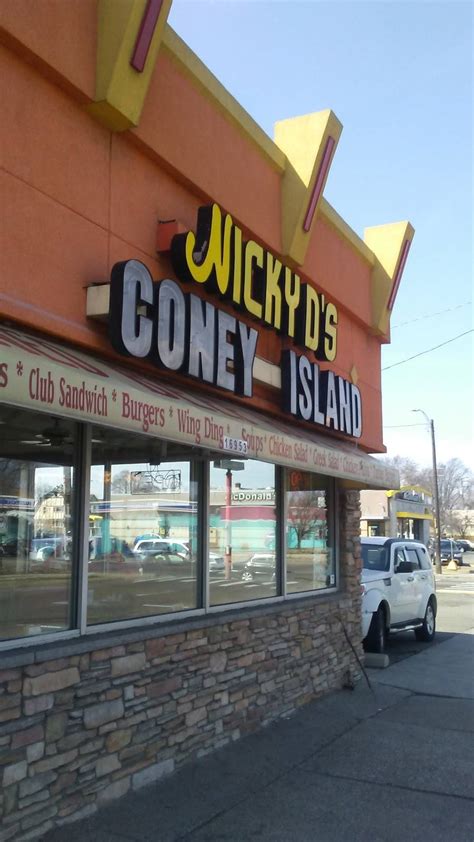 With booth and counter seating, this American (New) cuisine restaurant is known for its delicious <strong>Coney</strong> dogs and Greek diner fare. . Nicky ds coney island detroit photos